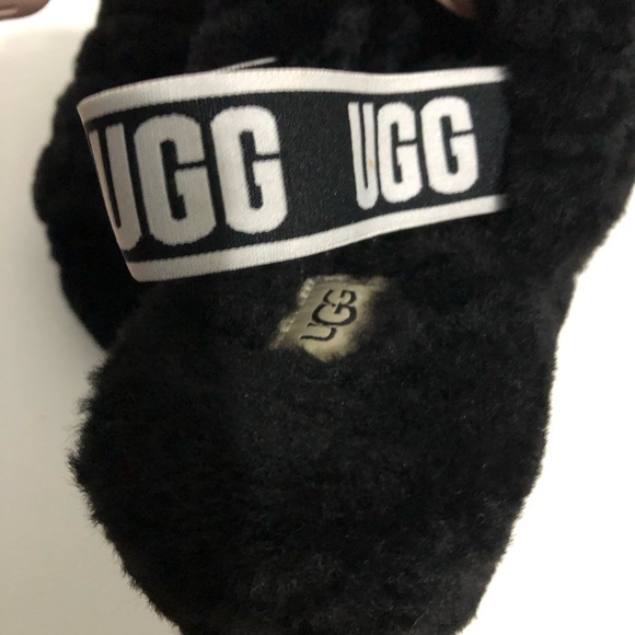 Women’s Black Ugg Slippers open toe with Logo straps size 8 loungewear fuzzy - Picture 10 of 14